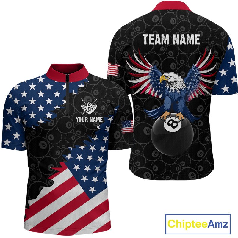 Custom American Flag Black Eagle Billiards Shirt for Men 8 Ball Pool Team Jersey Billiard Outfit BHT102