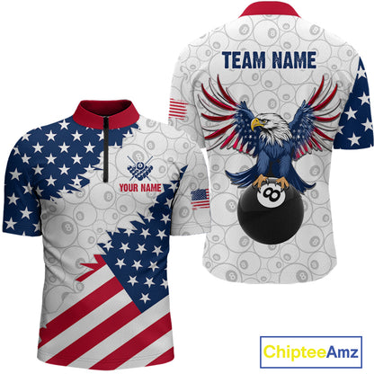 Custom American Flag White Eagle Billiards Shirt for Men 8 Ball Pool Team Jersey Billiard Outfit BHT103