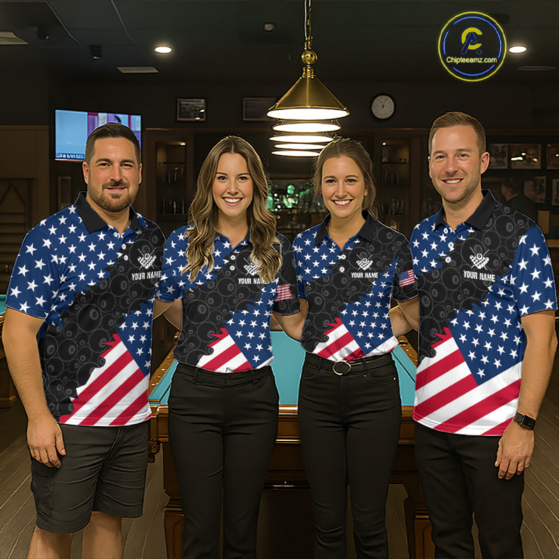Custom American Flag Black Eagle Billiards Shirt for Men 8 Ball Pool Team Jersey Billiard Outfit BHT102