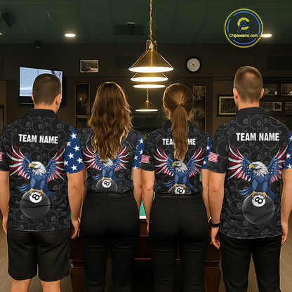 Custom American Flag Black Eagle Billiards Shirt for Men 8 Ball Pool Team Jersey Billiard Outfit BHT102