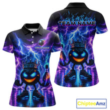 Load image into Gallery viewer, Polo shirt with a colorful design featuring a character with glowing eyes and lightning effects, with 'Team Name' and 'Your Name' text space.