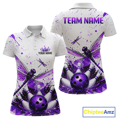 Custom Purple and White Dragonfly Bowling Shirt for Women Bowling Team Jersey Bowling Outfit QZT1209
