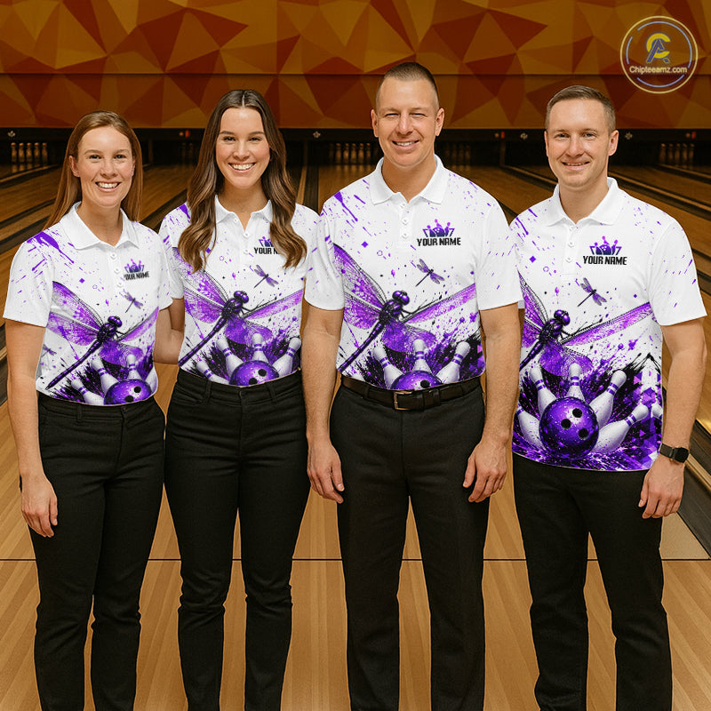 Custom Purple and White Dragonfly Bowling Shirt for Women Bowling Team Jersey Bowling Outfit QZT1209
