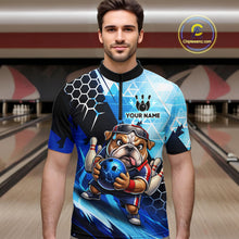 Load image into Gallery viewer, Funny Bulldog Bowling Team Shirt Custom Polo &amp; 1/4 Zip Bowling Jersey for Men Blue Bowling Unisex  QZT911