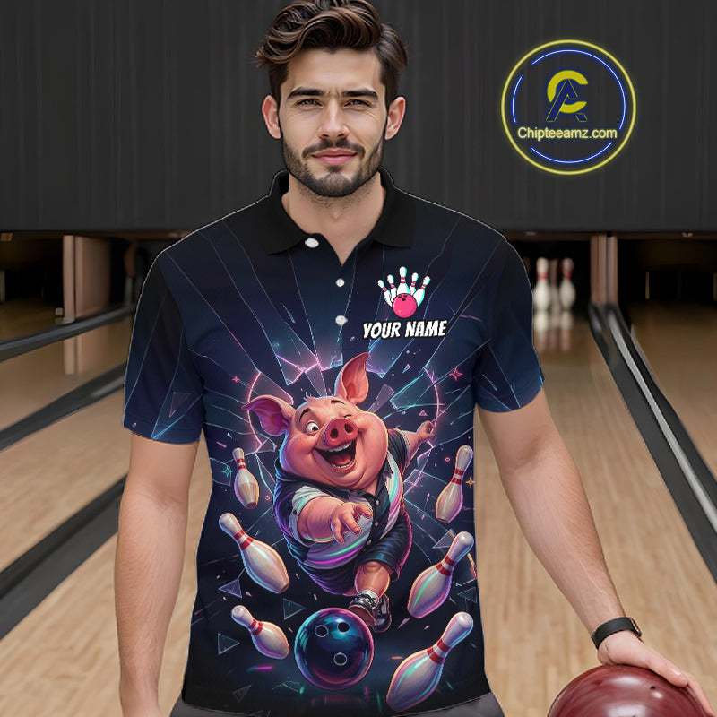 Custom Funny Pig Bowling Shirt for Men Neon Shattered Glass Bowling Team Jersey QZT1210