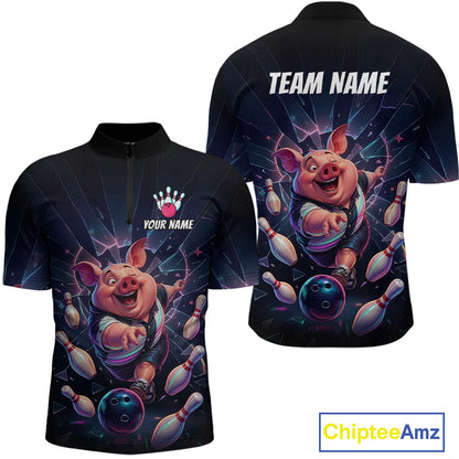 Custom Funny Pig Bowling Shirt for Men Neon Shattered Glass Bowling Team Jersey QZT1210