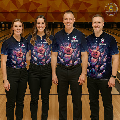 Custom Funny Pig Bowling Shirt for Men Neon Shattered Glass Bowling Team Jersey QZT1210