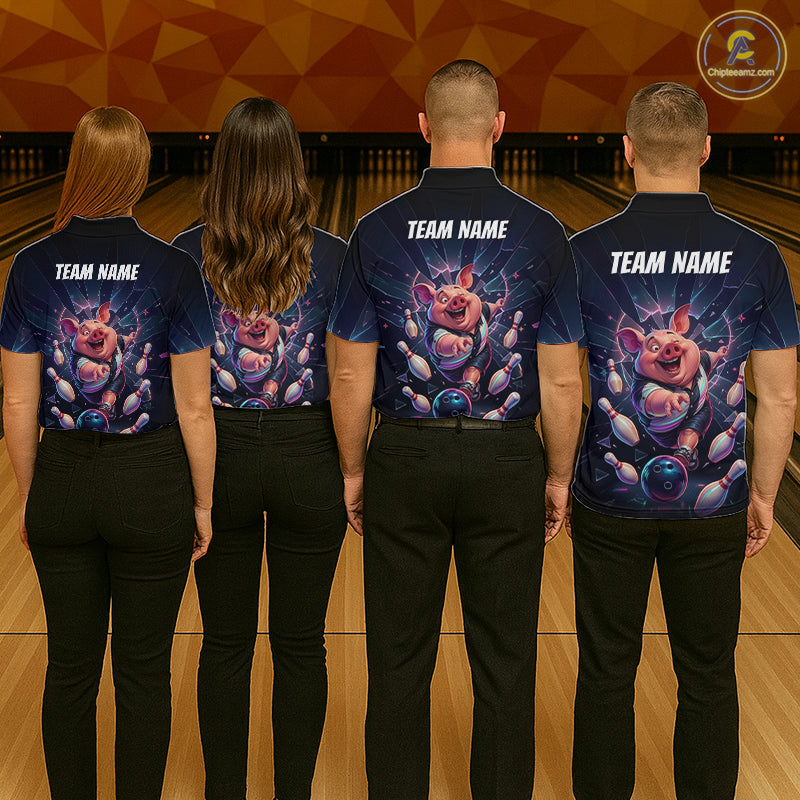 Custom Funny Pig Bowling Shirt for Men Neon Shattered Glass Bowling Team Jersey QZT1210