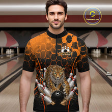 Load image into Gallery viewer, Orange Diomond Leopard Bowling Shirt for Men Custom Bowling Jersey Polo &amp; Quarter-Zip QZT1028