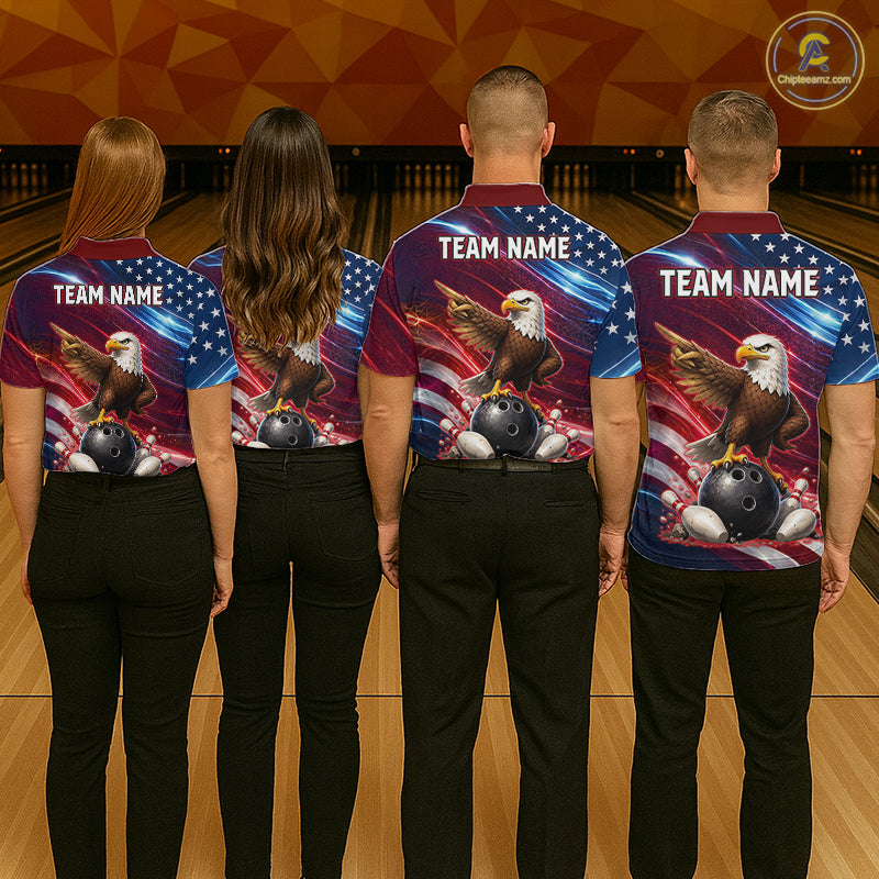 Custom American Flag Eagle Bowling Shirt for Men Patriotic Bowling Jersey Polo & Quarter-Zip QZT1030