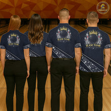 Load image into Gallery viewer, Custom Navy Bowling Shirts with Rhinestones for Men King Bowling Polo &amp; Quarter-Zip Bowling Outfit QZT922