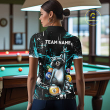 Load image into Gallery viewer, Custom Turquoise Funny Raccoon Billiard Shirt for Women 8 Ball &amp; 9 Ball Pool Billiard Jersey Polo &amp; 1/4-Zip BHT44
