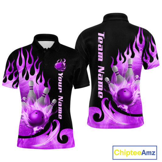 Purple Flame Bowling Team Shirt for Men Bowling League Jersey Polo & 1/4 Zip Bowling Outfit QZT782