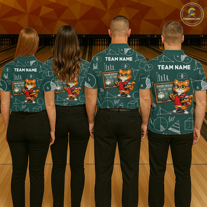 Funny Cat Bowling Math Shirt Personalized Polo & 1/4 Zip Shirt Bowling Team Jersey for Men QZT926