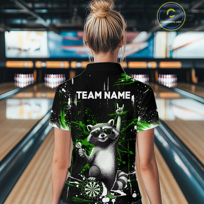Custom Green Funny Raccoon Dart Team Shirt for Women Dart Jersey Polo & /4-Zip Dartboard Shirt Outfit DHT29