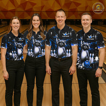 Load image into Gallery viewer, Custom Blue Funny Raccoon Bowling Shirt for Men Bowling Jersey Polo &amp; 1/4-Zip Bowling Outfit QZT892
