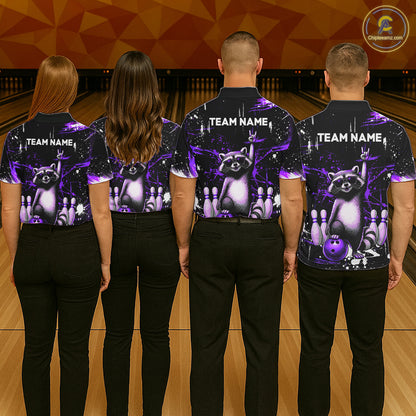 Custom Purple Funny Raccoon Bowling Shirt for Men Bowling Jersey Polo & 1/4-Zip Bowling Outfit QZT892