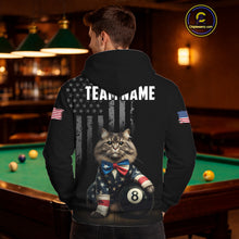 Load image into Gallery viewer, Custom American Flag Funny Cat Billiard Shirt for Men 8 Ball Pool Shirt Polo &amp; 1/4 Zip Billiard Jersey BHT20