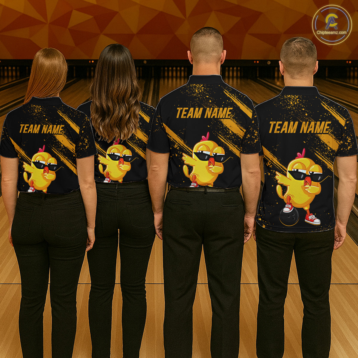 Funny Yellow Chicken Bowling Shirt Custom Polo & 1/4-Zip Bowling League Jersey for Men QZT856