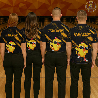 Funny Yellow Chicken Bowling Shirt Custom Polo & 1/4-Zip Bowling League Jersey for Men QZT856