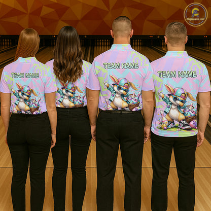 Custom Funny Bunny Bowling Team Shirt for Women Easter Bowling League Jersey Polo & 1/4-Zip QZT938