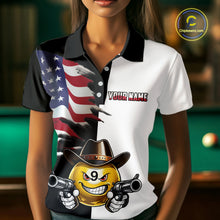 Load image into Gallery viewer, Custom American Flag Funny 8 Ball Pool Billiard Shirts for Women Billiard League Jersey Polo &amp; 1/4 Zip BHT1