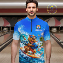 Load image into Gallery viewer, Custom Funny Capypara Surfing Bowling Team Shirt for Men Bowling Jersey League Polo &amp; Quarter-Zip QZT1079