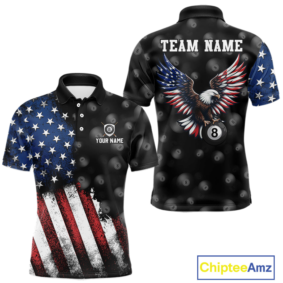 Custom American Flag Eagle Billiards Shirt for Men 8 Ball Pool Team Jersey Billiard Outfit BHT99