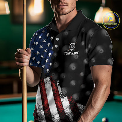 Custom American Flag Eagle Billiards Shirt for Men 8 Ball Pool Team Jersey Billiard Outfit BHT99