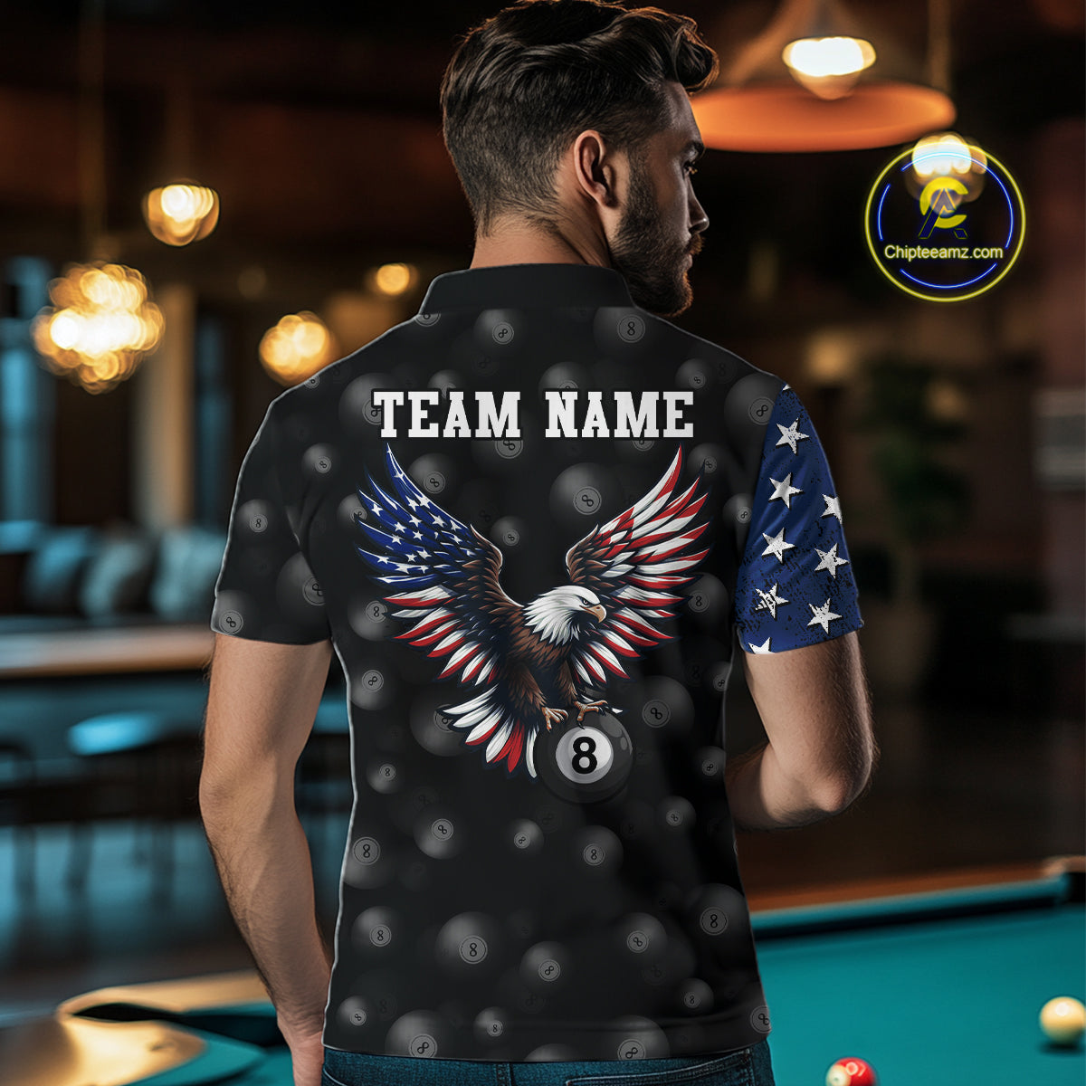 Custom American Flag Eagle Billiards Shirt for Men 8 Ball Pool Team Jersey Billiard Outfit BHT99