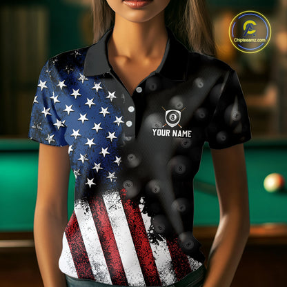 Custom American Flag Eagle Billiards Shirt for Women 8 Ball Pool Team Jersey Billiard Outfit BHT99
