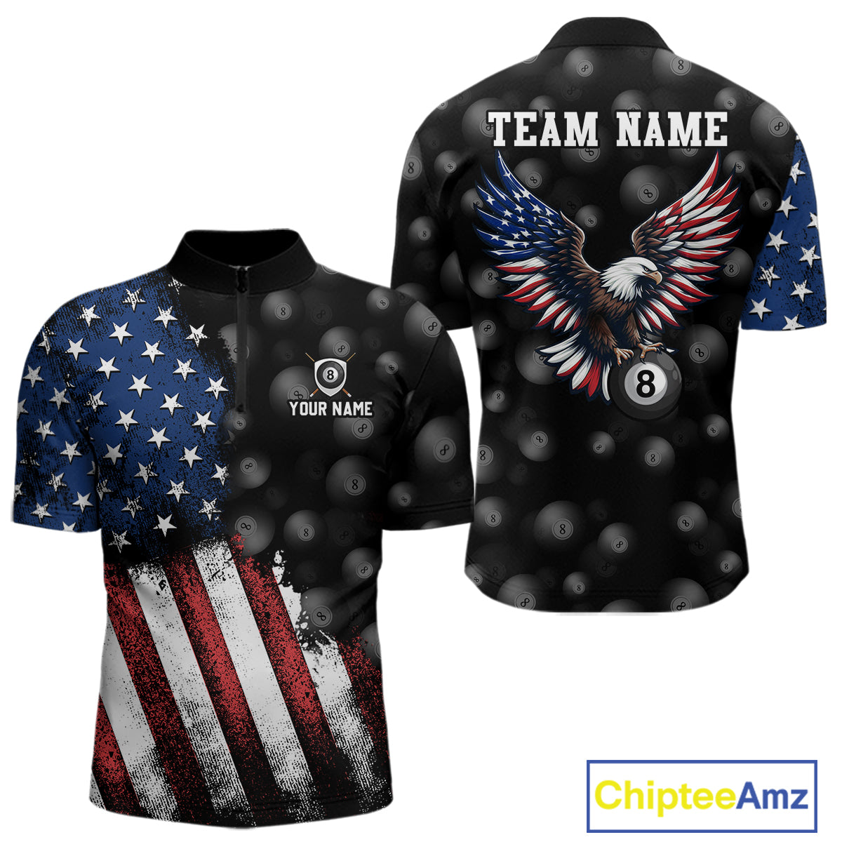 Custom American Flag Eagle Billiards Shirt for Men 8 Ball Pool Team Jersey Billiard Outfit BHT99