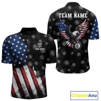 Custom American Flag Eagle Billiards Shirt for Men 8 Ball Pool Team Jersey Billiard Outfit BHT99