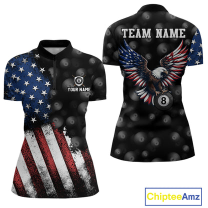 Custom American Flag Eagle Billiards Shirt for Women 8 Ball Pool Team Jersey Billiard Outfit BHT99