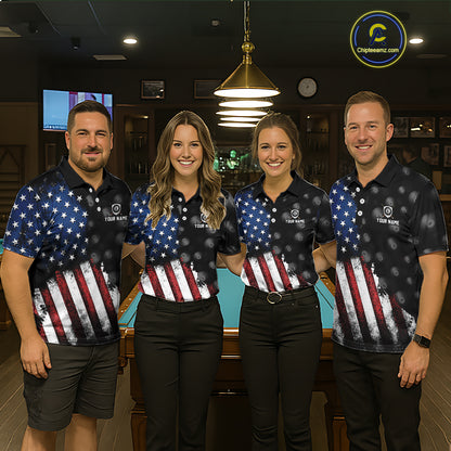 Custom American Flag Eagle Billiards Shirt for Women 8 Ball Pool Team Jersey Billiard Outfit BHT99
