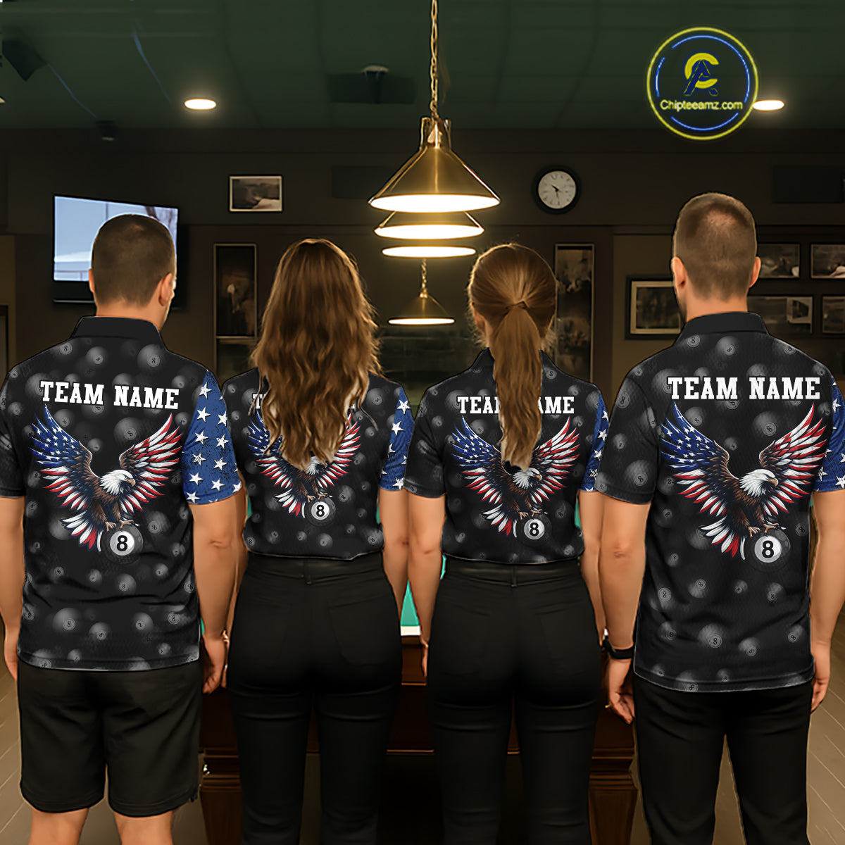 Custom American Flag Eagle Billiards Shirt for Women 8 Ball Pool Team Jersey Billiard Outfit BHT99