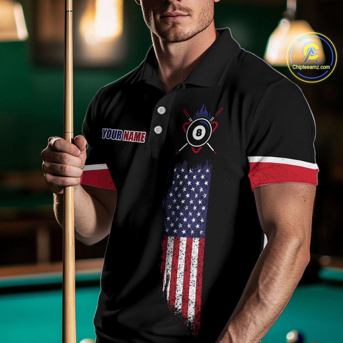 Custom American Flag Black Eagle Billiards Shirt for Men 8 Ball Pool Team Jersey Billiard Gift BHT100
