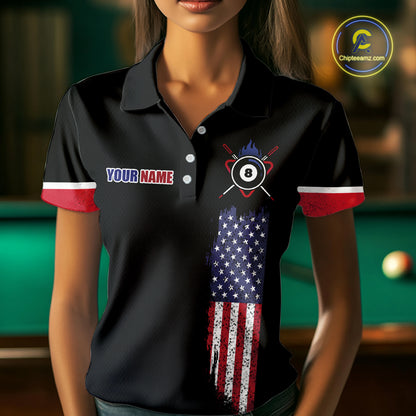 Custom American Flag Black Eagle Billiards Shirt for Women 8 Ball Pool Team Jersey Billiard Gift BHT100