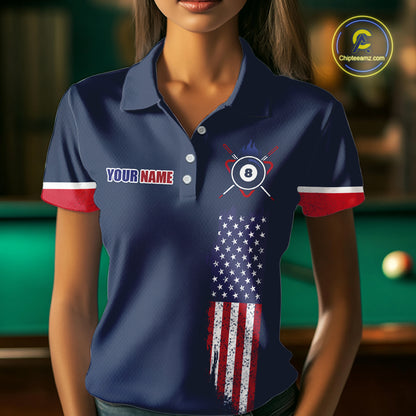 Custom American Flag Navy Eagle Billiards Shirt for Women 8 Ball Pool Team Jersey Billiard Gift BHT101