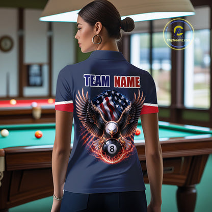 Custom American Flag Navy Eagle Billiards Shirt for Women 8 Ball Pool Team Jersey Billiard Gift BHT101