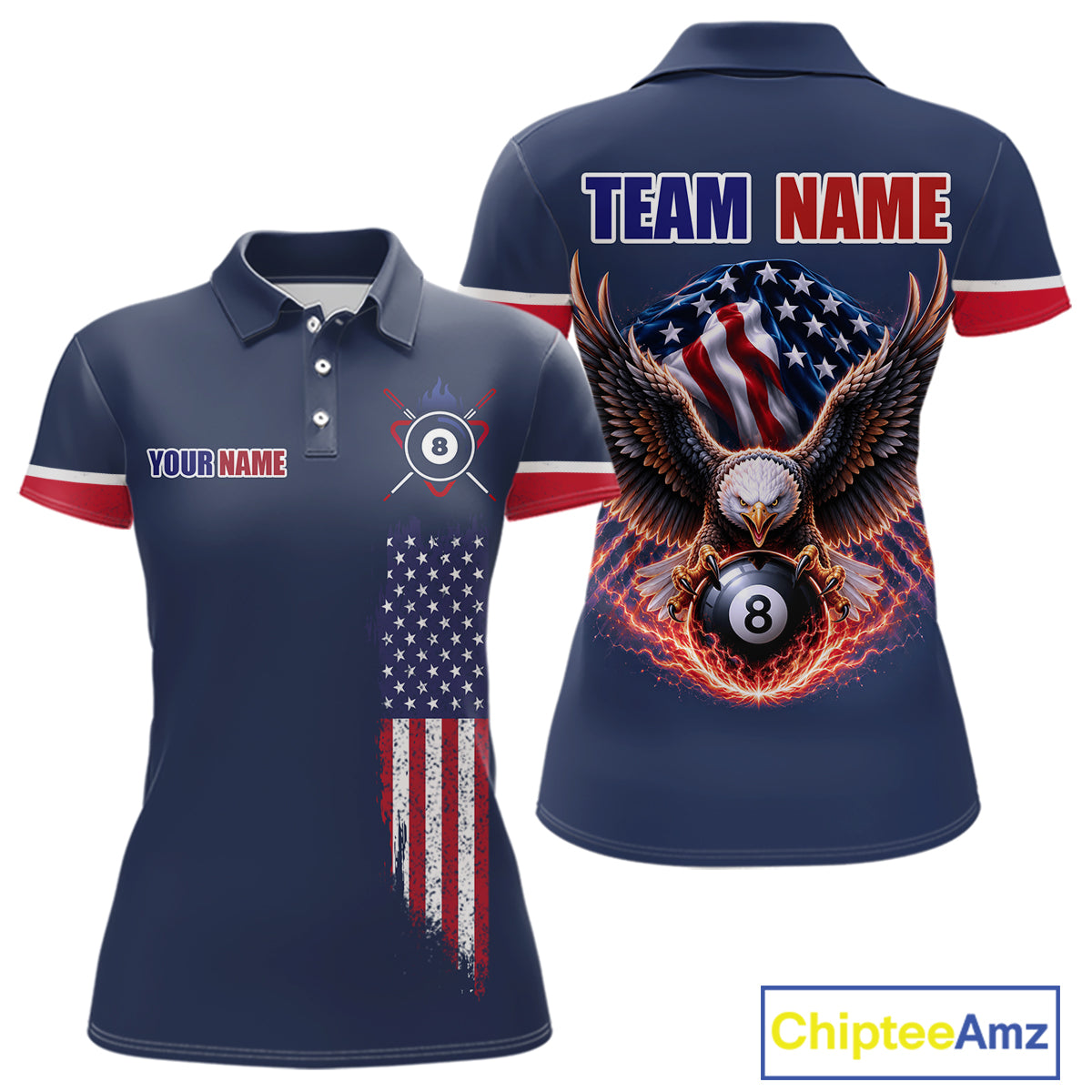 Custom American Flag Navy Eagle Billiards Shirt for Women 8 Ball Pool Team Jersey Billiard Gift BHT101