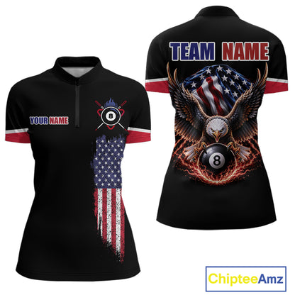 Custom American Flag Black Eagle Billiards Shirt for Women 8 Ball Pool Team Jersey Billiard Gift BHT100