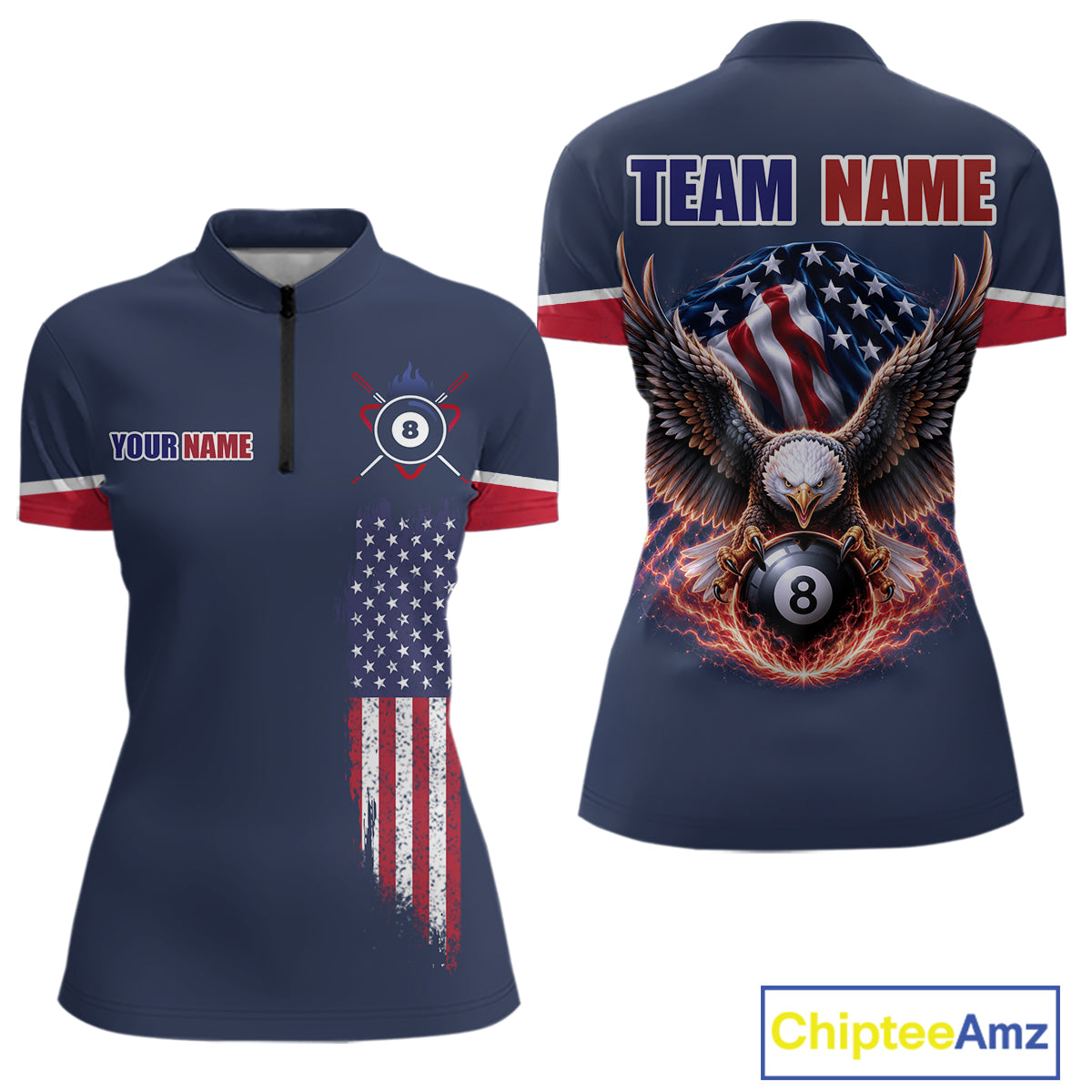 Custom American Flag Navy Eagle Billiards Shirt for Women 8 Ball Pool Team Jersey Billiard Gift BHT101
