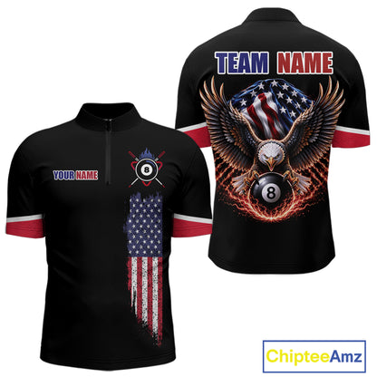 Custom American Flag Black Eagle Billiards Shirt for Men 8 Ball Pool Team Jersey Billiard Gift BHT100