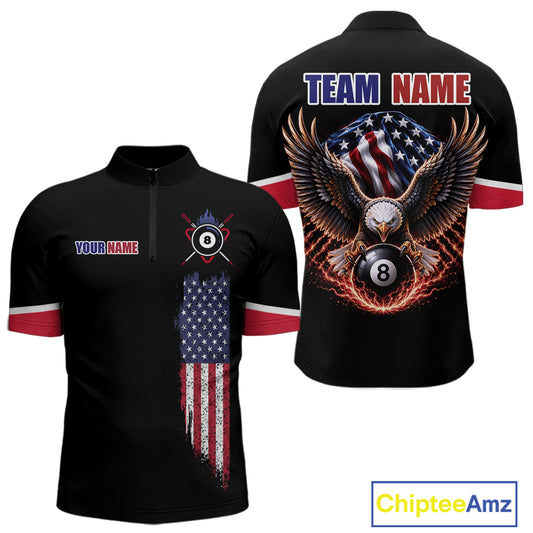 Custom American Flag Black Eagle Billiards Shirt for Men 8 Ball Pool Team Jersey Billiard Gift BHT100