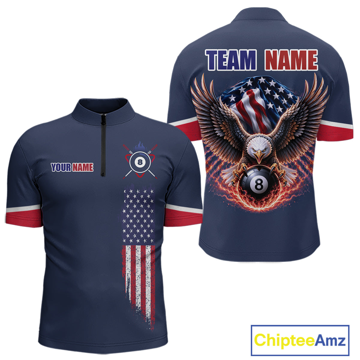Custom American Flag Navy Eagle Billiards Shirt for Men 8 Ball Pool Team Jersey Billiard Gift BHT101