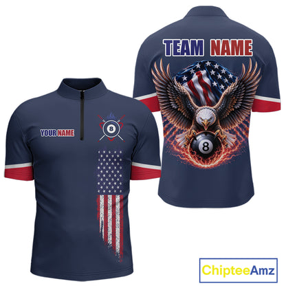 Custom American Flag Navy Eagle Billiards Shirt for Men 8 Ball Pool Team Jersey Billiard Gift BHT101