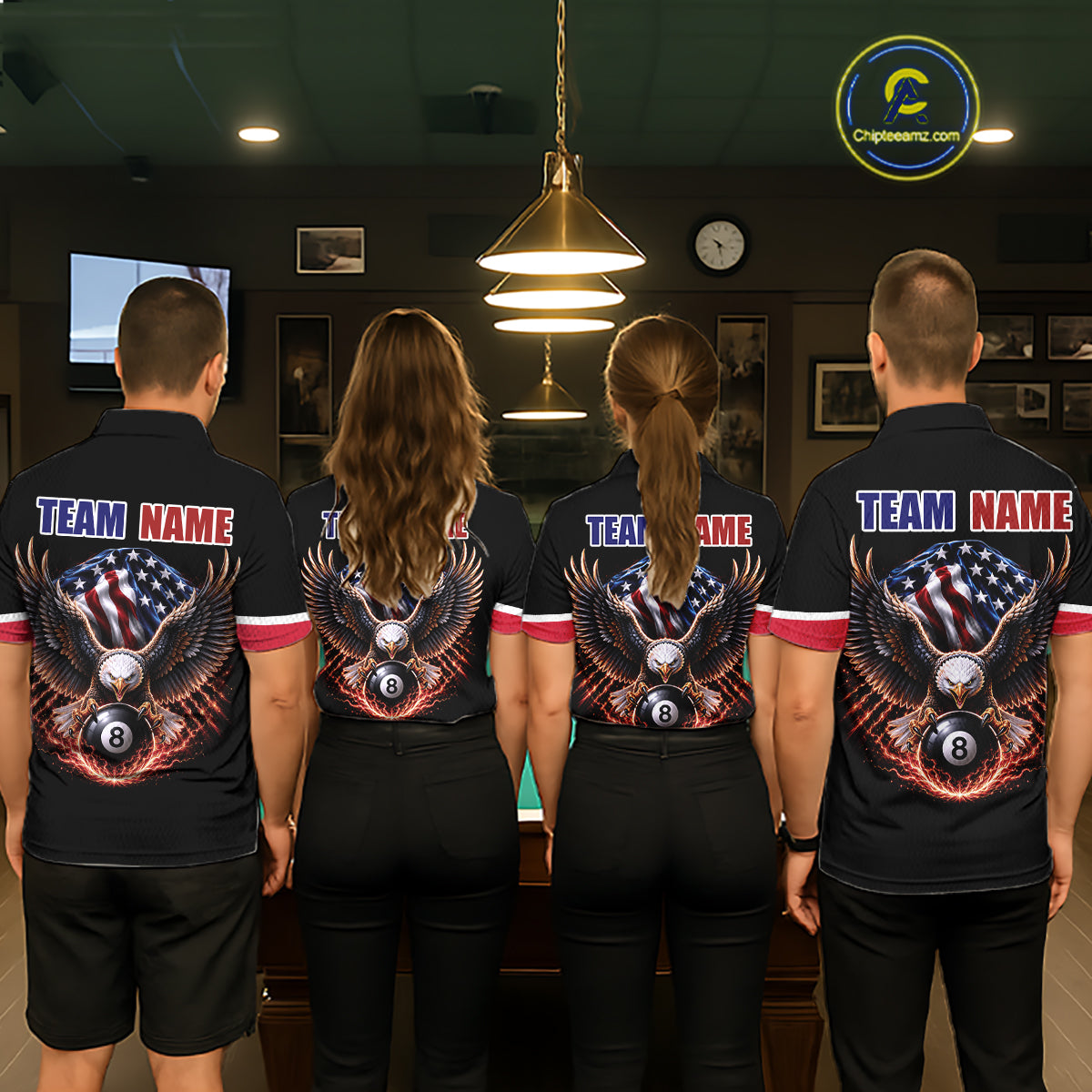 Custom American Flag Black Eagle Billiards Shirt for Men 8 Ball Pool Team Jersey Billiard Gift BHT100