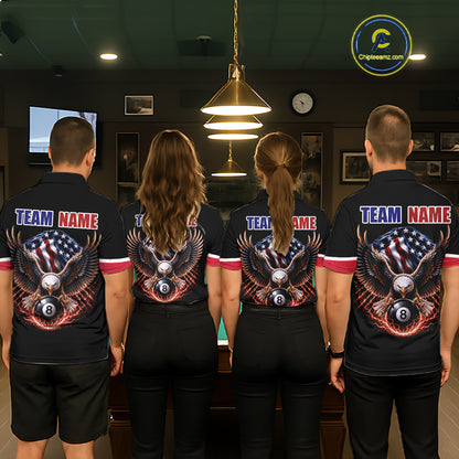 Custom American Flag Black Eagle Billiards Shirt for Men 8 Ball Pool Team Jersey Billiard Gift BHT100