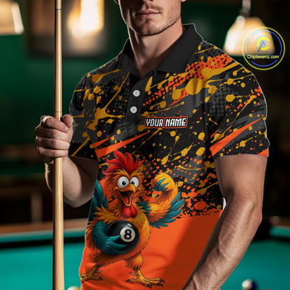 Custom Orange Funny Chicken Billiard Shirt, 8 Ball Pool Team Jersey for Men, Polo & 1/4 Zip BHT106